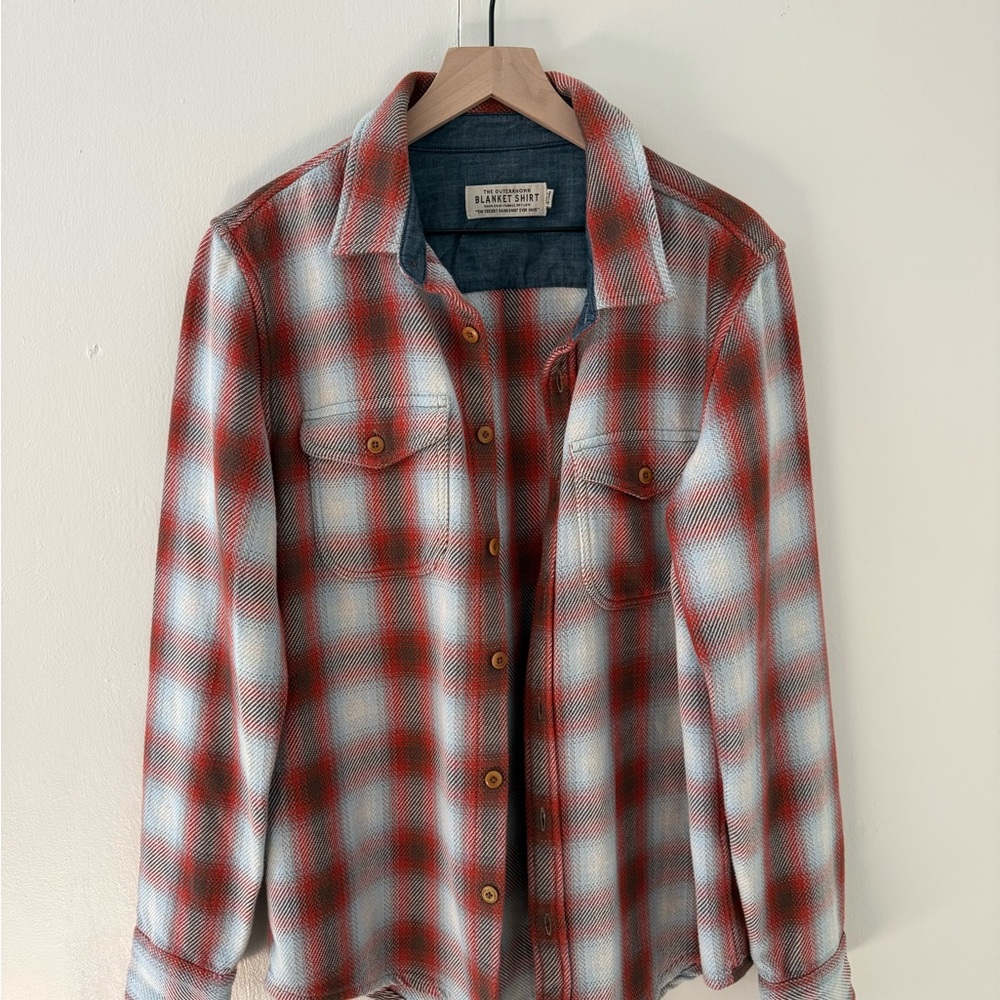 Outerknown Red and White Plaid Button-Down Blanket Shirt